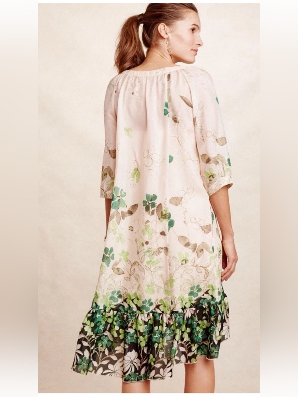 Anthropologie Vanessa Virginia Size S Rainforest 100% SILK Dress Green Floral - Picture 12 of 12